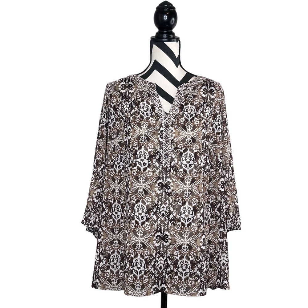 Zac & Rachel Sz 2X Maximalist 3/4 Sleeve Sheer Blouse